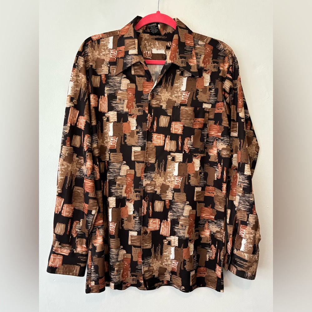Vintage Joel Cal Made men’s disco shirt brown and black large 70s
